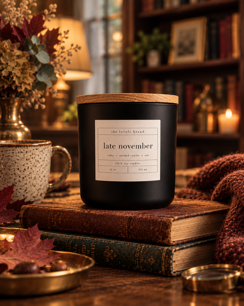 late november 12 oz soy candle by the lovely brand